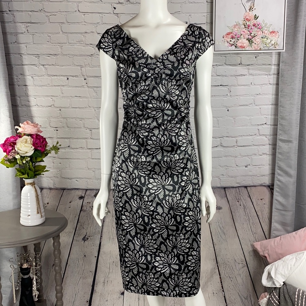 MAGGY LONDON Black & White Dress Size: 6